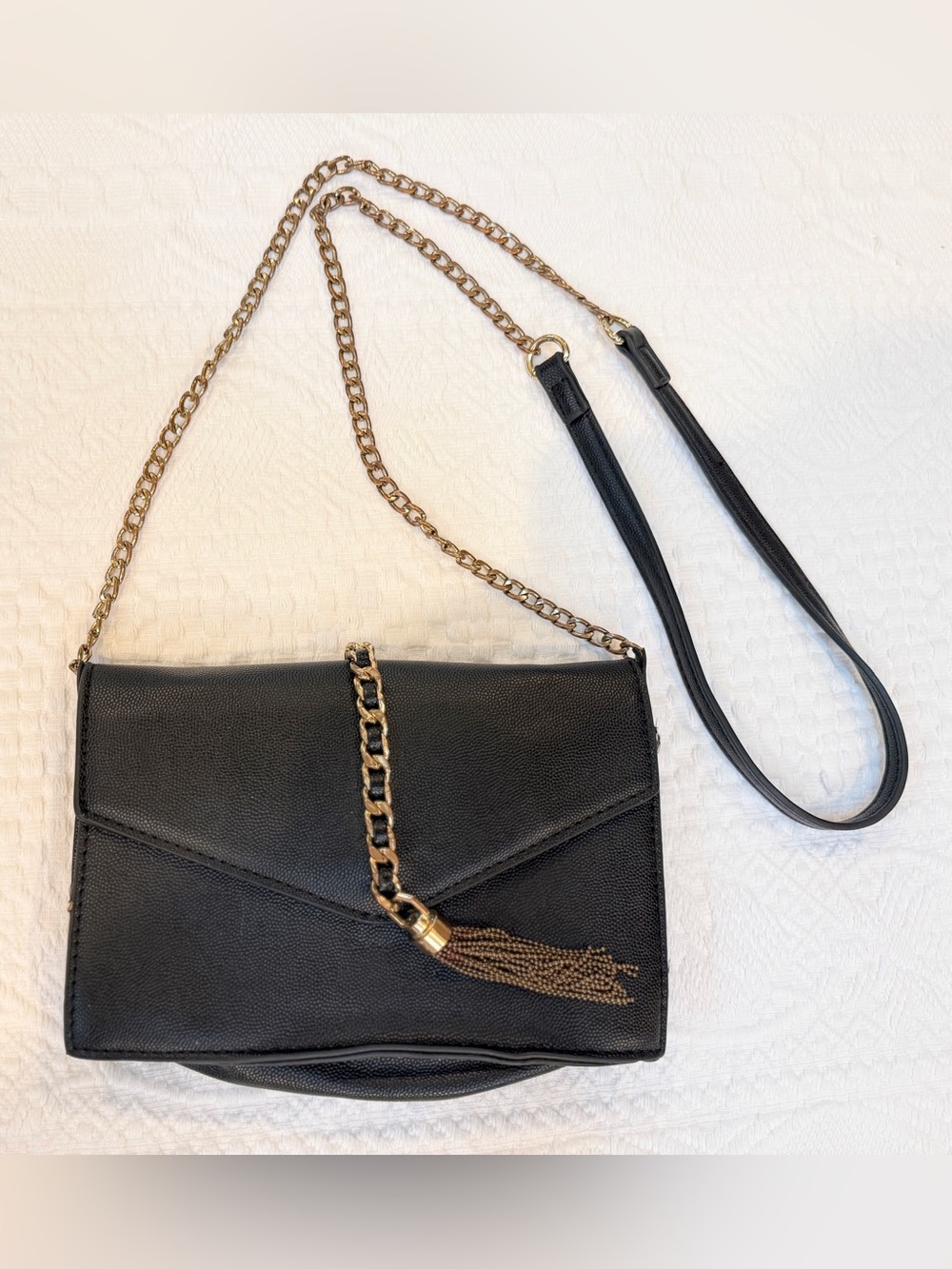 Madison West Black Crossbody Bag Envelope Clutch Purse Gold Chain Tassel 9x5.5